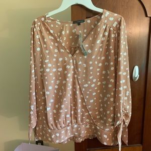 West Kei polka dot shirt w/ tie cuff faux wrap top